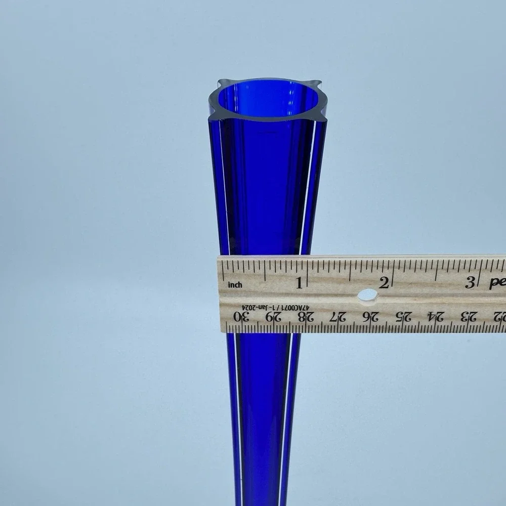 Vintage Snowflakes Cobalt Blue Art Glass Vase 20
